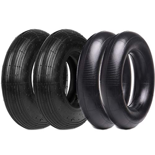 (2-Set) AR-PRO 4.80/4.00-8' Tire and Inner Tube Set - Universal Replacement Tires and Inner Tubes with 15.5' Outer Tire Diameter and 4.80' Tire Width - Fits on Dollies, Trolleys, Wagons, and More