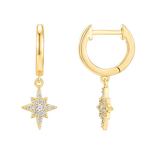 PAVOI 14K Yellow Gold Plated S925 Sterling Silver Post Drop/Dangle Huggie Earrings for Women | Dainty Star Earrings