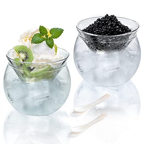 MDLUU 2-Pack Caviar Chiller Server with Mother of Preal Spoon, Ice Chilled Bowl for Martini, Cocktail, Ice Cream,Capacity 6.08 Oz