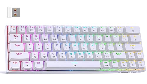DIERYA T63 60% Wireless Mechanical Gaming Keyboard | Bluetooth/2.4G/Wired Keyboard | RGB Backlit Compact 63 Keys Mini Office Keyboard | with Red Switch | for Windows Laptop PC Gamer Typist-White