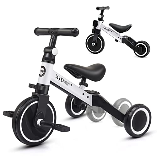 XJD 5 in 1 Kids Tricycles for 12 Month to 3 Years Old Toddler Bike Toddler Tricycle Boys Girls Tricycle for Toddlers 1-3 Baby Bike Balance Bike with Adjustable Seat Height and Removable Pedal