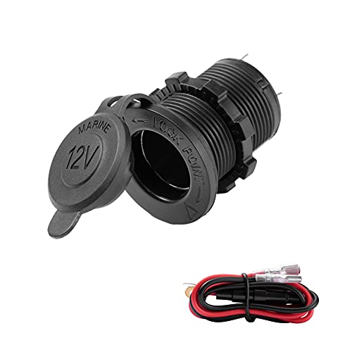 UYYE Universal 12V/24V Car Cigarette Lighter Socket, for Car Marine Motorcycle ATV RV and More, Car Interior Accessories with Waterproof Receptacle