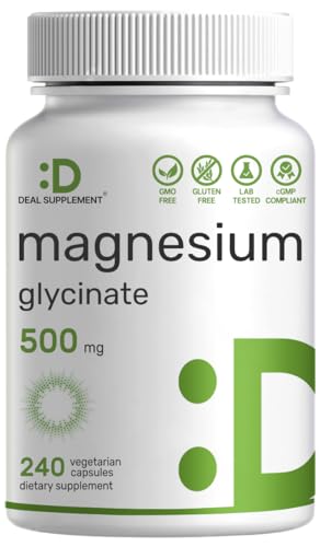 Magnesium Glycinate 500mg, 240* Veggie Capsules | Chelated for Easy Absorption | Highly Purified Essential Trace Mineral for Muscle, Joint, Heart, & Digestive Health