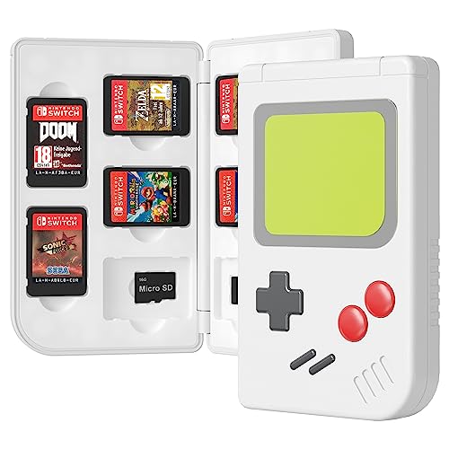 Game Card Case for Nintendo Switch (2019 & 2021 OLED),Nintendo Switch Lite, LeyuSmart 10 Game Cards & 10 Memory SD Cards Strorage Holder, Gameboy Portable Slim/Small Size Case White