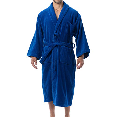 Alpine Swiss Pure Cotton Mens Terry Cloth Bathrobe Super Absorbent Spa Robe BLU XLXXL