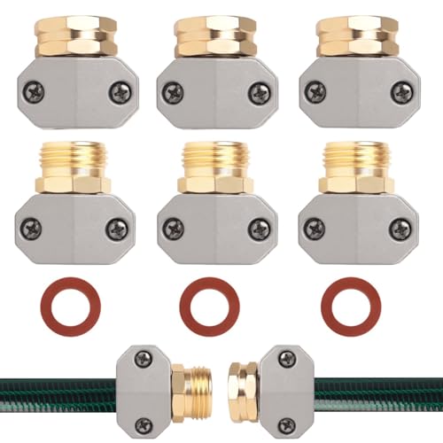 Hose repair kit,（3 Sets）garden hose repair Fittings Aluminum Female and Male With Zinc Clamp Water Hose End Repair Connector Fit 3/4 Inch And 5/8 Inch Garden Hose，garden hose repair kit