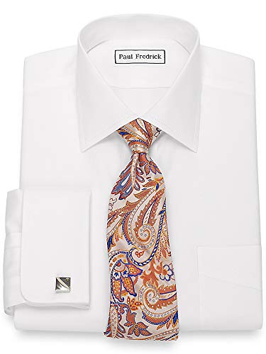 Paul Fredrick Men's Non-Iron Cotton Pinpoint Spread Collar Dress Shirt, Size 17.5/35 White