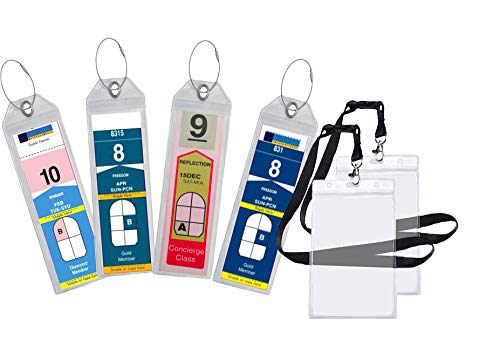 Highwind Cruise Luggage Tag Holder Zip Seal & Steel Loops for Royal Caribbean & Celebrity Cruise | ID Badge | Waterproof, Clear Cruise Luggage Tags (4PK + 2ID)