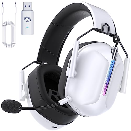 Gvyugke Wireless Gaming Headset for PS5, PS4, PC, 2.4GHz USB Gaming Headphones with Microphone for Nintendo Switch, Mac, Computer, Bluetooth 5.3 Gaming Headsets, Ergonomic Design, 40H Battery (White)