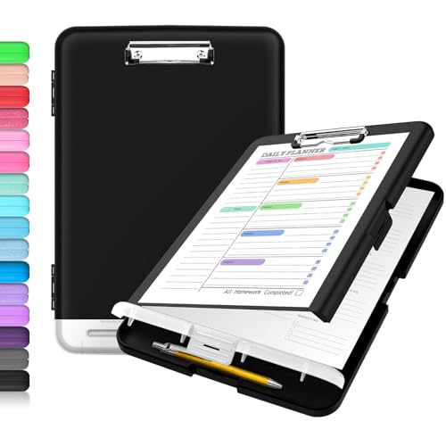 Sooez Clipboard with Storage, High Capacity Nursing Clipboards with Pen Holder, Heavy Duty Plastic Storage Clipboard with Low Profile Clip, Clipboard Folder Side-Opening, Smooth Writing for Office