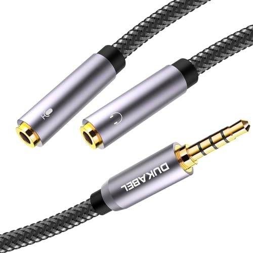 DUKABEL Long Headsets Splitter Adapter (4ft/1.2m) 3-Pole TRS Micprhone & Audio Female to Single 4-Pole TRRS Male Jack Stereo Audio/Crystal-Nylon Braided / 24K Gold Plated / 99.99% 4N OFC