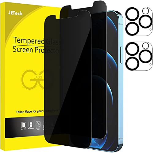 JETech Privacy Screen Protector for iPhone 12 Pro Max 6.7-Inch with Camera Lens Protector, Anti Spy Tempered Glass Film, 2-Pack Each