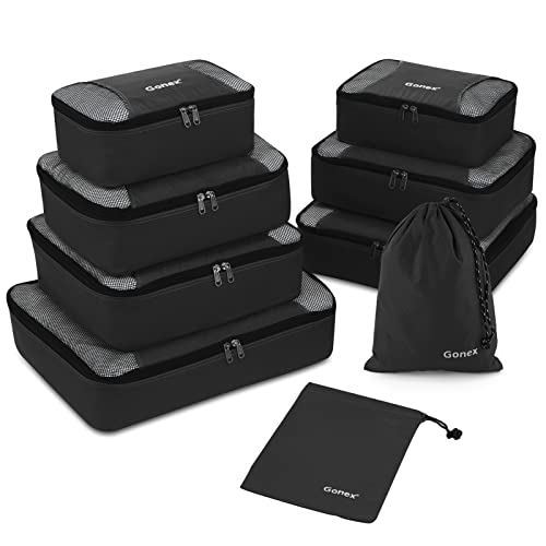 Gonex Packing Cubes for suitcase, 9 Set Lightweight Travel Luggage Packing Organizers with Laundry Bags Travel Essentials Travel Bags for Carry on Suitcases, Black