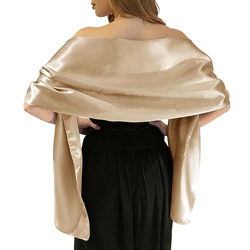 MLMW Shawls and Wraps for Evening Dresses Satin Shawl Wraps for Women Extra Long Wedding Shawls for Bridal Party (Champagne)