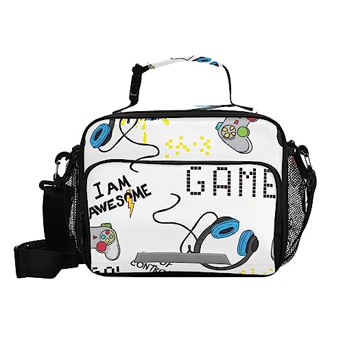 VIGTRO Game Controller Slogan Lunch Bag,Insulated Leakproof Lunch Box with Adjustable Shoulder Strap,Gamepad Joysticks Reusable Cooler Tote Bag for Work,Office,Picnic,Travel