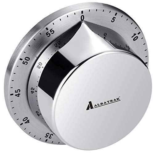 Albayrak Kitchen Timers for Cooking, Chef Cooking Timer Clock with Loud Alarm, No Batteries Required, 100% Mechanical Desk Timer - Magnetic Backing, Exquisite Stainless Steel Body Magnetic Timer