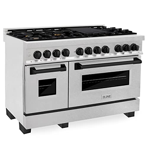 ZLINE Autograph Edition 48' 6.0 cu. ft. Dual Fuel Range with Gas Stove and Electric Oven in Fingerprint Resistant Stainless Steel with Matte Black Accents (RASZ-SN-48-MB)