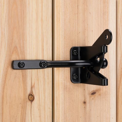 SANKINS Self Locking Gate Latch Automatic Gravity Lever for Wood Fence Gate, Door Latches, Steel, Black