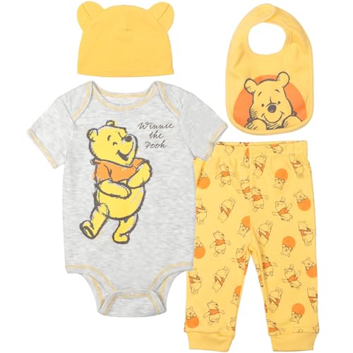 Disney Winnie the Pooh Baby Boys Girls Layette Set: Bodysuit Pants Bib Hat Newborn