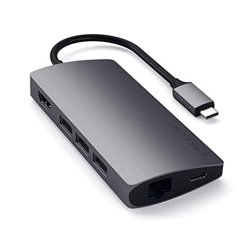 Satechi USB C Hub Multiport Adapter V2 - USB C Dongle - 4K HDMI (60Hz), 60W USB C Charging, GbE, SD/Micro Card Readers, USB 3.0 - USBC Hub for MacBook Pro/Air M1 M2 - Space Gray