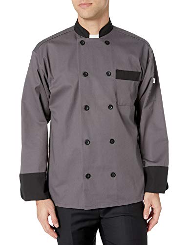 Uncommon Threads Unisex Newport Chef Coat with Black Or Hounds tooth Trim, Slate/Black, Medium