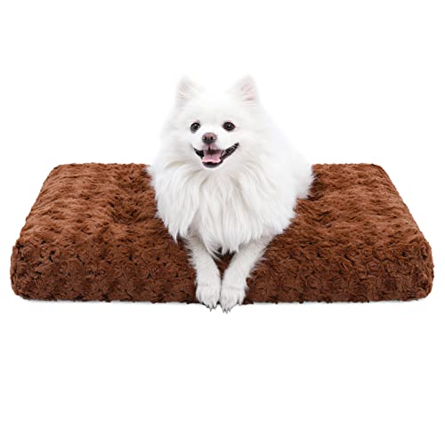 Washable Dog Bed Deluxe Plush Dog Crate Beds Fulffy Comfy Kennel Pad Anti-Slip Pet Sleeping Mat for Large, Jumbo, Medium, Small Dogs Breeds, 29' x 21', Brown