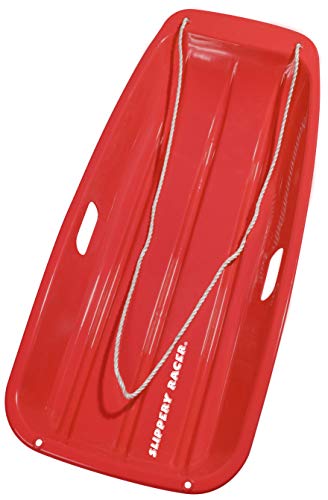 Slippery Racer Downhill Sprinter Flexible Kids Toddler Plastic Cold-Resistant Toboggan Snow Sled with Pull Rope and Handles -35 Inch (RED)