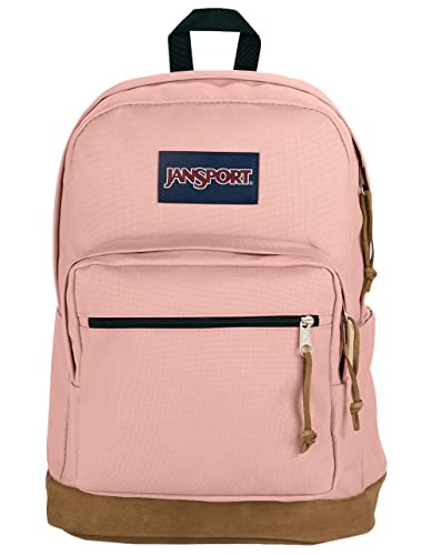 JanSport Right Pack Backpack - Travel, Work, or Laptop Bookbag with Suede Leather Bottom with Water Bottle Pocket, Misty Rose