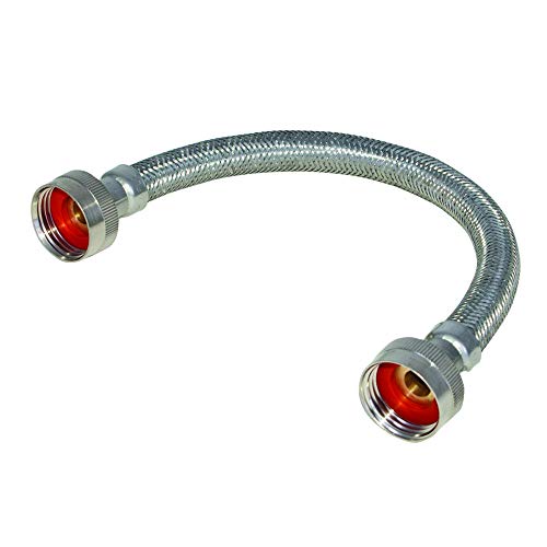 Eastman 12 Inch Steam Dryer Adapter Hose, 3/4 x 3/4 Inch FHT Supply Hose Line with Nickel-Plated Brass Nuts, Braided Stainless Steel Hoses, 41021