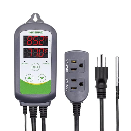 Inkbird ITC-308 Digital Temperature Controller 2-Stage Outlet Thermostat Heating and Cooling Mode Carboy Homebrew Fermenter Greenhouse Terrarium 110V 10A