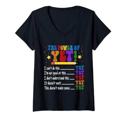 Womens Funny The Power of Yet First Day Of School Teacher 2024 V-Neck T-Shirt