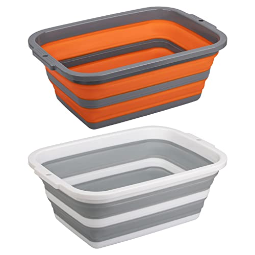 2 Pack Portable Sink with 2.25 Gal / 8.5L Each, Collapsible Tub for Washing Dishes, Outdoor, Camping and Hiking, Wash Basin for Home and Garden, Storage Bins for House