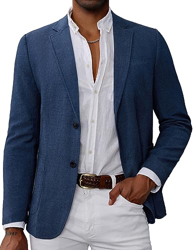 Mens Casula Sport Coat Casual Blazer One Button Business Suit Jacket for Wedding Bridegroom Tuxedos Denim Blue XL