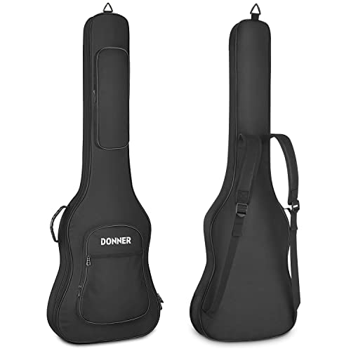 Donner 47 Inch Bass Guitar Case, 0.4 Inch Thick Padding Sponge 600D Ripstop Waterproof Nylon Soft Electric Bass Guitar Gig Bag with 3 Pockets and Back Hanger Loop, Black