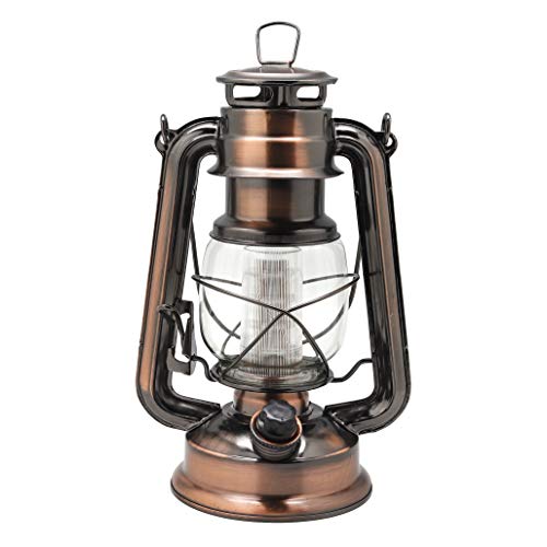 YAKii LED Vintage Lantern Metal Hanging Hurricane Lantern 12 LED Dimmer Switch Cold White Battery Operated Lantern Power Outage Indoor Camping Lighting Outdoor Brooklyn Lantern Decoration(Copper)