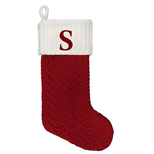 St. Nicholas Square 21 Inch Cable Knit Monogram Christmas Stocking (Embroidered S)