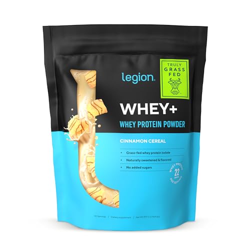 LEGION Whey+ Whey Protein Powder (Cinnamon Cereal) - Low Carb and Calorie Whey Isolate Protein Powder - Non-GMO, Lactose-Free, Sugar-Free Whey Protein Isolate Powder from Grass Fed Cows (30 Servings)