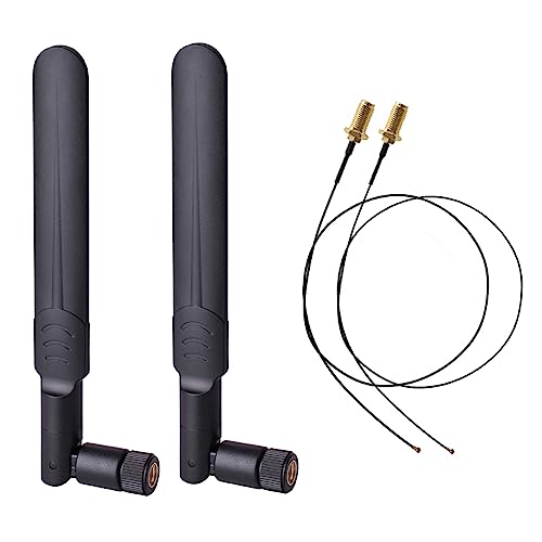 2 x 6dBi 2.4GHz 5GHz Dual Band WiFi RP-SMA Male Antenna+2 x 35CM RP-SMA IPEX MHF4 Pigtail Cable for M.2 NGFF WiFi WLAN Card