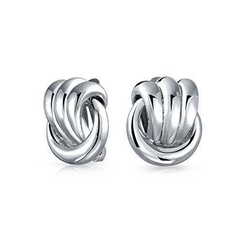 Fashion Rope Cable Knocker Love Knot Work Clip On Earrings For Women Non Pierced Ears Polished Silver Plated Brass
