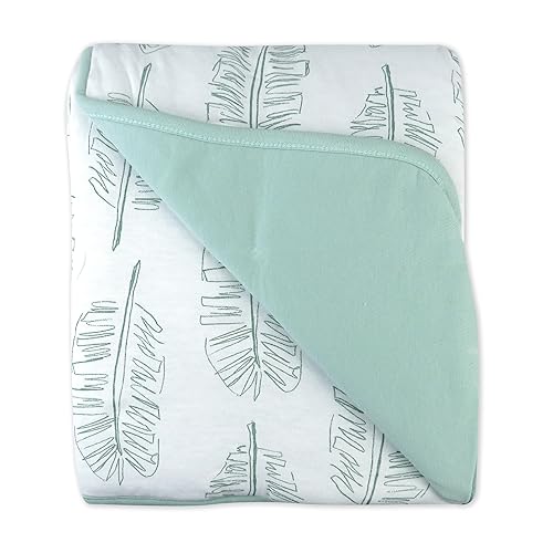 HonestBaby Light Weight Reversible Quilted Blanket, Jumbo Leaf Sage, One Size