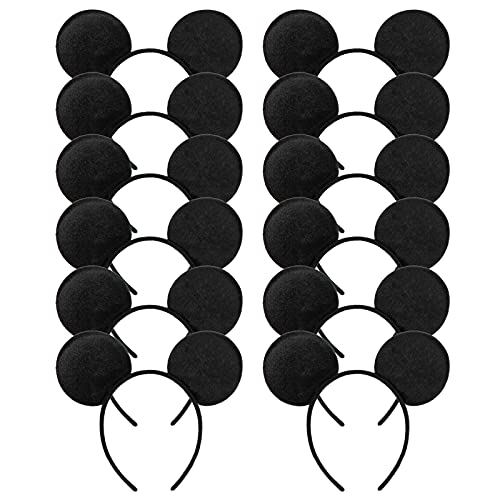 CHuangQi Mouse Ears Headband, Solid Black (Set of 12)