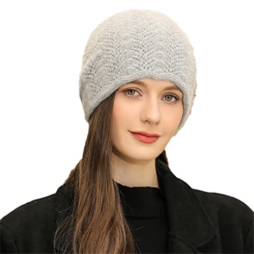 Women Winter Knitted Hat Streetwear Blend Warm Decorate Beanies Casual Pullover Caps Gray One Size