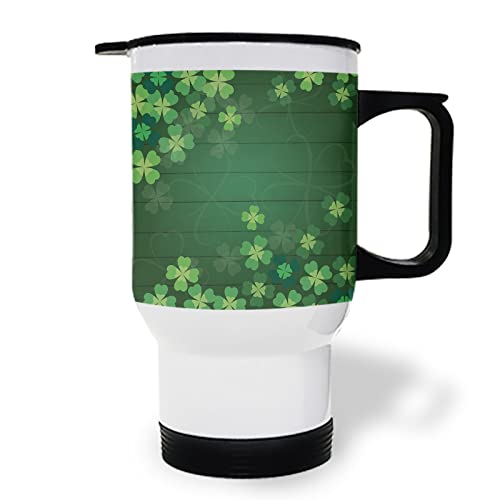 Tumbler with Handle, St. Patrick's Day Luck Shamrock Leaves Wooden Texture Green Stainless Steel Vacuum Insulated Water Bottle with Leak-Proof Lid for Home, Office, Car, Travel, 3.3x5x6 Inch