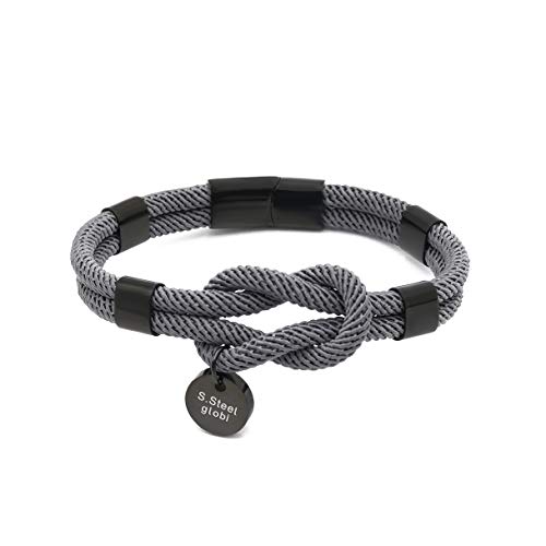 globi Paracord Braided Rope Bracelet For Men Women | Lightweight Nautical Unisex Cuff Bracelet With Stainless Steel Magnetic Clasp (Anchor Gray, 8)