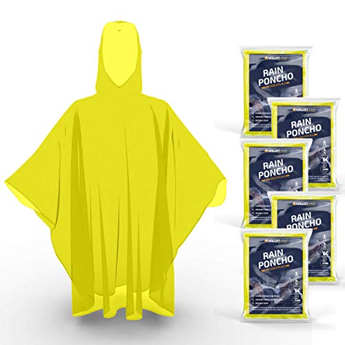 Hagon PRO Disposable Rain Ponchos for Adults (5 Pack) (Yellow 5 Pack)