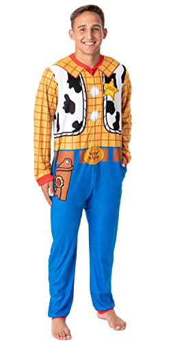 INTIMO, Disney Men's Toy Story Movie Sheriff Woody Character Costume Footless Sleep Union Suit (Small/Medium) Multicolored