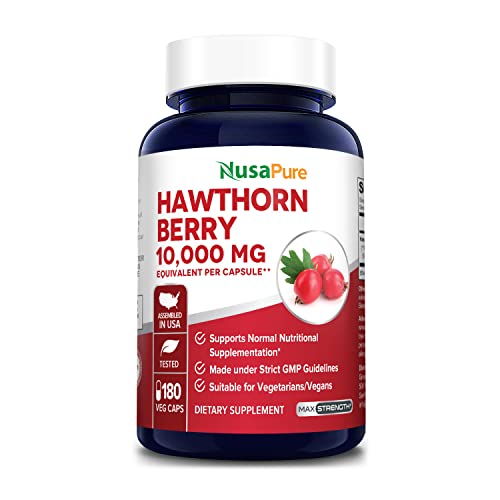 NusaPure Hawthorn Berry 10,000mg per Veggie Caps, 180 Count, Extract 20:1, Vegan, Non-GMO, Gluten Free