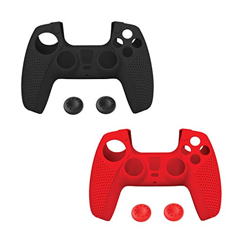 Verbatim Anti-Slip Silicone Skin Protective Cover for use with Playstation 5 DualSense Wireless Controllers – 2pk – Black, Red