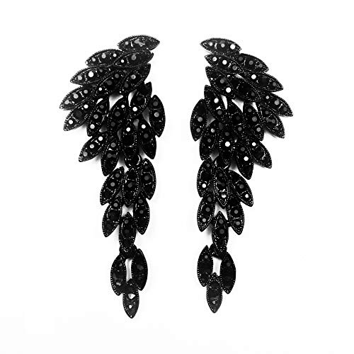 Les Boh魩ens Black Angel Wings Eagle Wings Rhinestone Statement Earrings Dangling Earrings Wedding Bridal Prom Chandelier Long Drop Earrings for Women (Black Without Card/Envelope)