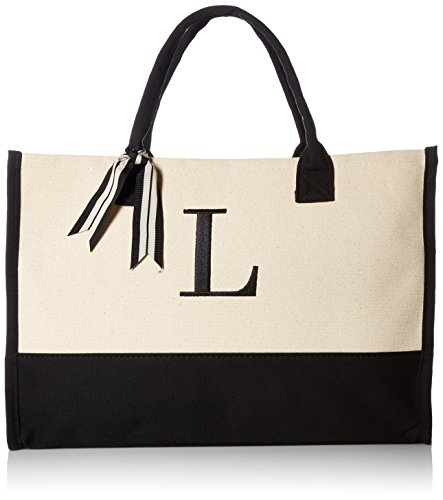 Mud Pie Classic Black and White Initial Canvas Tote Bags (L), 100% Cotton, 17' x 19' x 2'